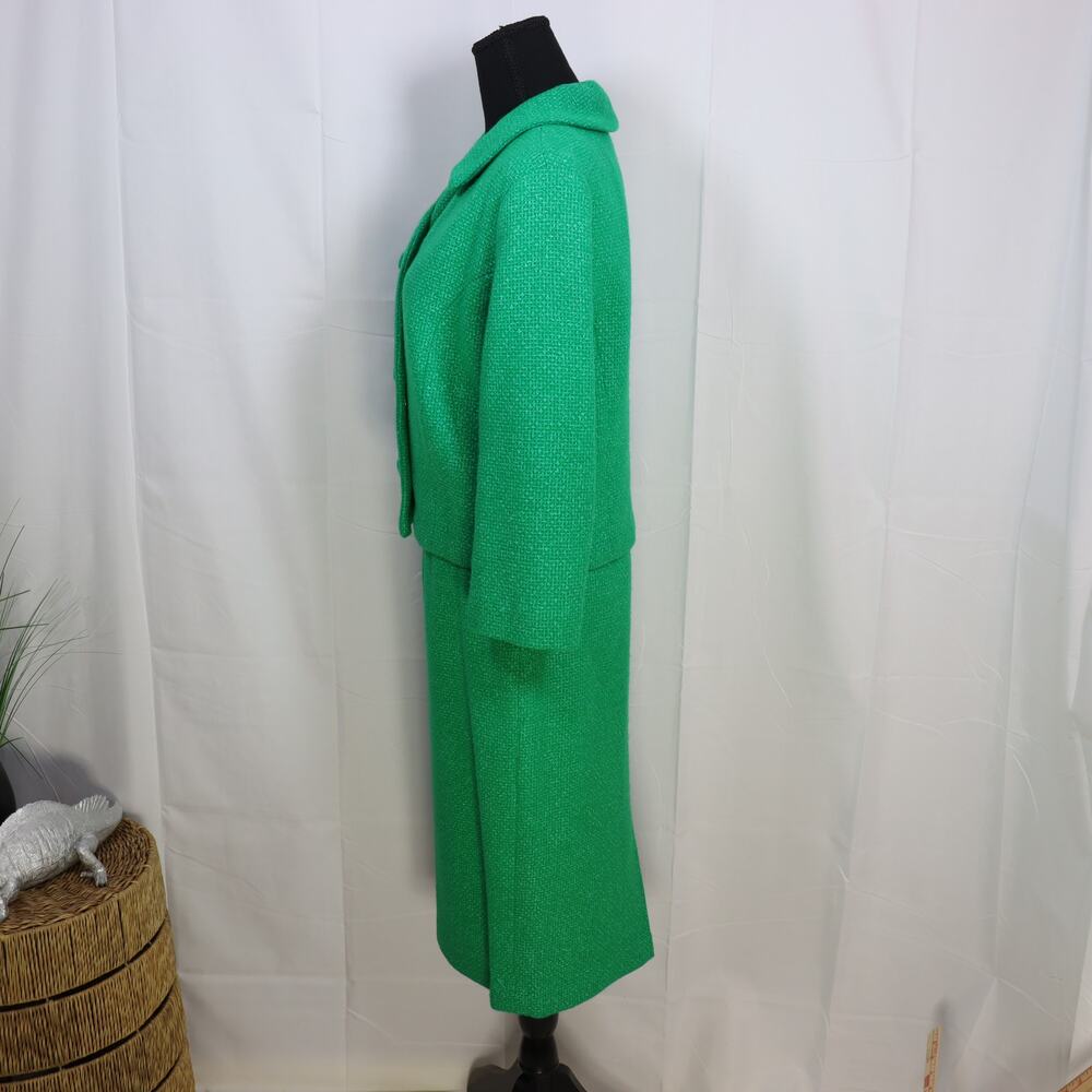 Vintage Handmade Green Wool Skirt Suit 2pc Set XS - Picture 2 of 7